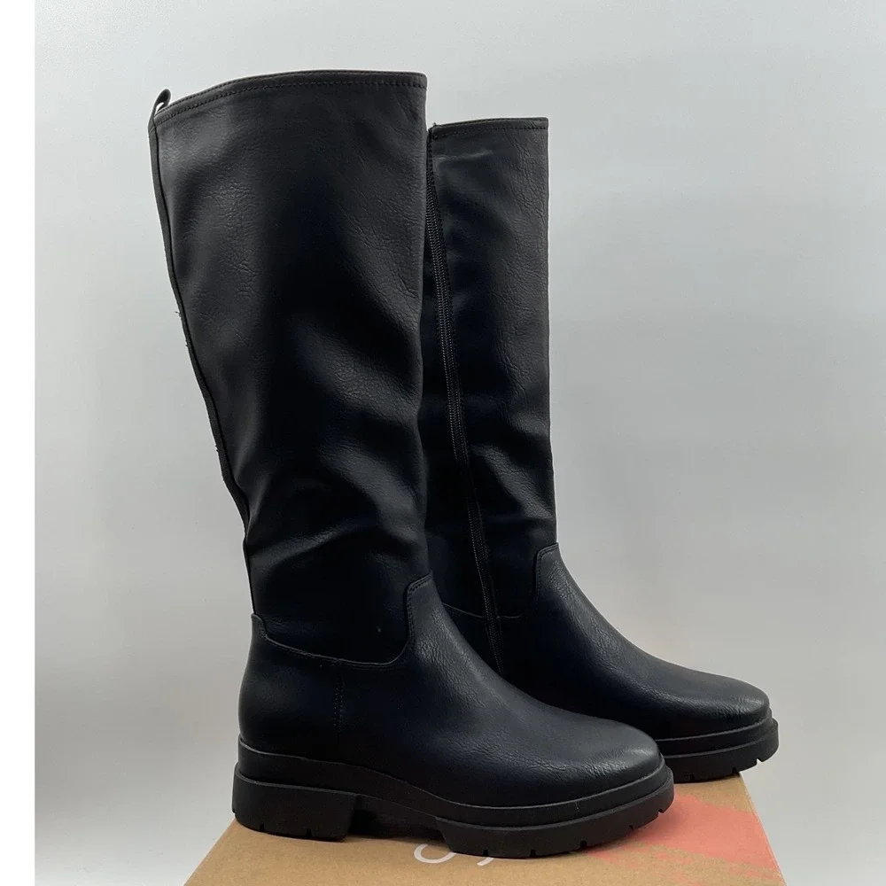 Soul Naturalizer Orchid Black Tall Lug Sole Boots Womens 6.5M Knee High Zipper